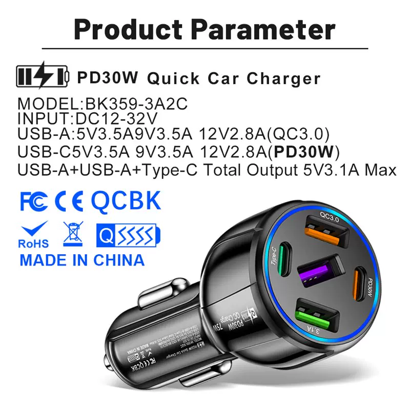 75W Car Charger 5 Ports Fast Charging QC 3.0 USB Charger-Taobao