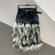 
2025 spring and summer new style of personalized fashionable mesh spliced ​​denim mid-length skirt for women versatile slim A-line skirt