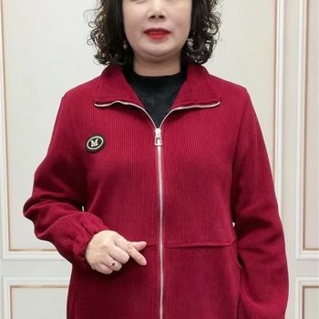 Fashionable large size a lapel casual jacket 2024 autumn new style middle-aged mother's fashion versatile long-sleeved jacket

