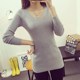 Autumn Korean style slim-fit hip-covering long-sleeved v-neck sweater for women mid-length pullover low-neck knitted bottoming shirt