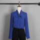 Temperament bow ribbon stand collar solid color long sleeve chiffon shirt for women 2024 spring and autumn new OL commuting large size