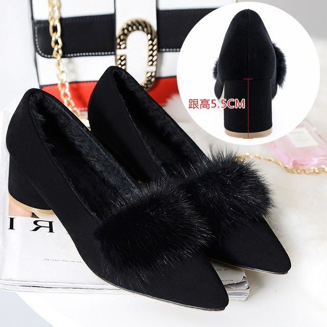Shoes 2024 Type Shoes Terrier Wood Mink Ploved Doudou Shoes Heel High -Heeds Hermore Female Women's Winter Single Single Shoes