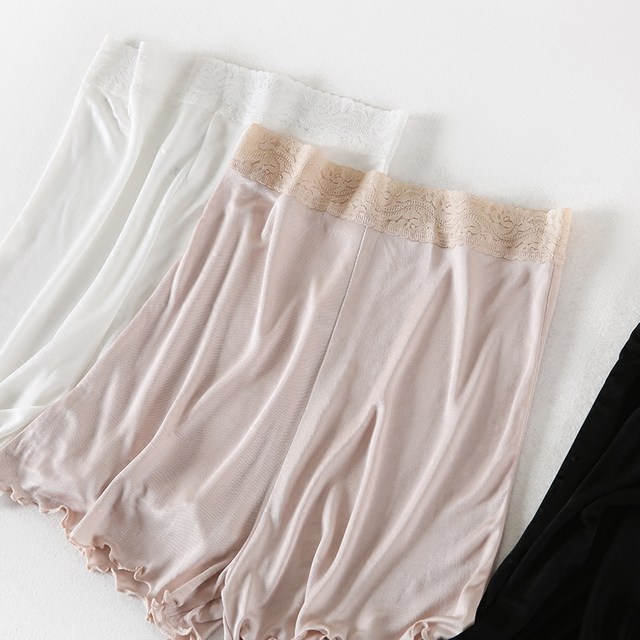 2024 spring and summer cool mulberry silk real silk lace edge elastic knit black white bottoming safety pants