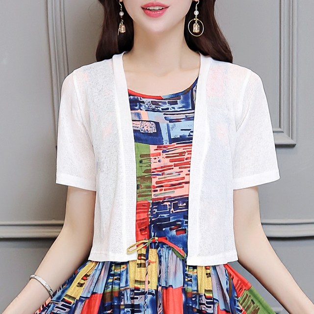 Summer sweater women's cardigan short solid color outer sun protection clothes for women thin knitted jacket for women small vest shawl