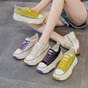 
Women's platform shoes, 2026 new versatile thick-soled sneakers, canvas sneakers, canvas breathable deep-mouth single shoes