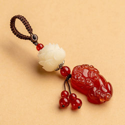 Suitable for Mercedes-Benz, Bmw, Audi Natural Chalcedony Keychains, Men's and Women's Pixiu Car Key Pendants, Hanging Ornaments