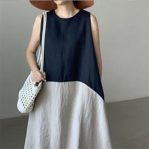 Sleeveless drooping long skirt female summer loose large size super long, large large, linseed linen, hemp copper vest dress
