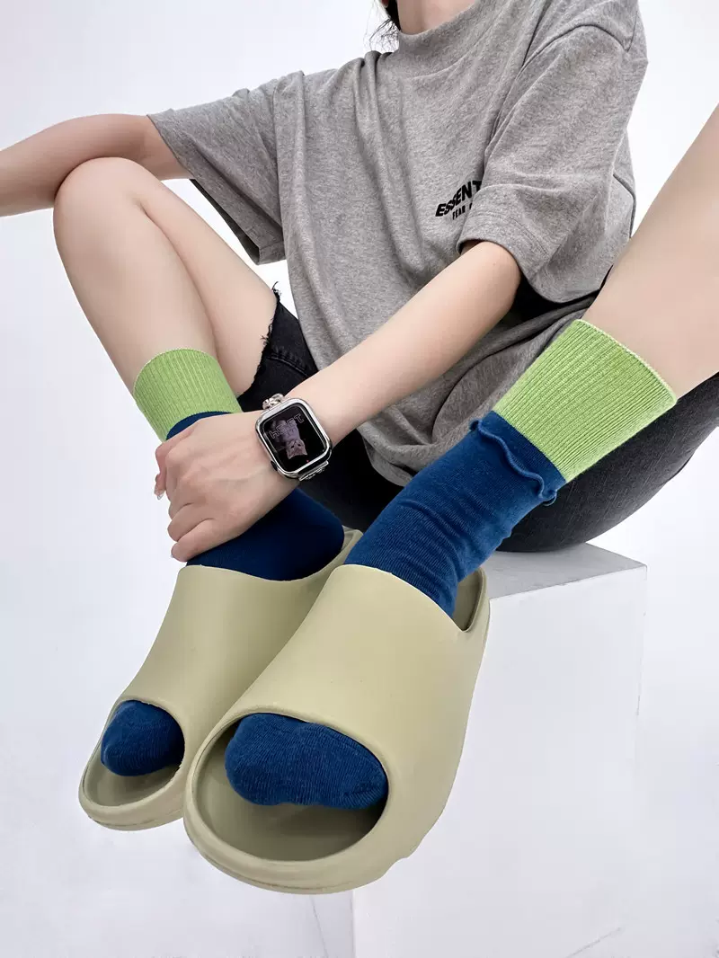 ins潮流拼色堆堆袜小红书网红同款袜子波浪