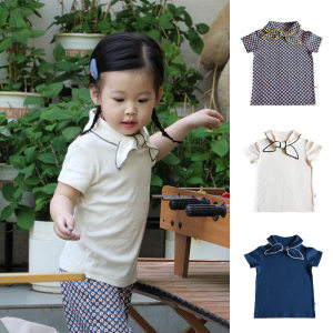 
26 spring and summer thin section A 100% pima cotton girls bow tie short-sleeved T-shirt baby girl short-sleeved bottoming top