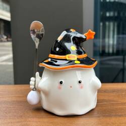 Cute Ghost Mug with Lid, Raw Ceramic Water Cup, Practical and Creative Cup for Girls, Birthday Gift, Couple Water Cup