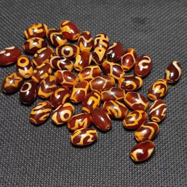 古代天珠　財神天珠　瑪瑙 西亞風化紅瑪瑙財神閃電5眼圖騰圓天珠手工飾品配飾散珠