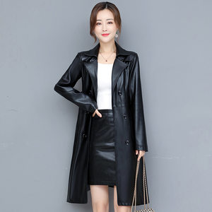 High-end quality women's 2025 autumn and winter new Haining leather jacket mid-length fashion versatile windbreaker large size jacket
