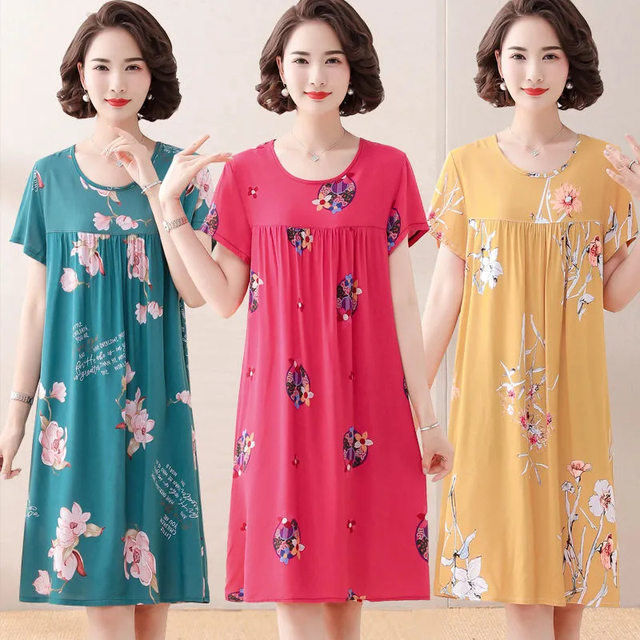 2023 new cotton silk nightdress women's summer pajamas man-made cotton ...