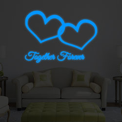 Amazon Cross-Border Finely Crafted Luminous Blue Light Heart-Shaped English Text Fluorescent Sticker Together Forever Wall Sticker