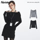 Nariele European and American one-shoulder top for women in autumn off-shoulder design niche slim temperament long-sleeved knitted sweater
