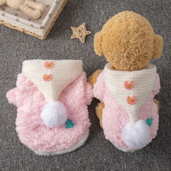 Pet clothes for autumn and winter plus velvet to keep warm and cute hooded vest Teddy Pomeranian small dog pet clothing