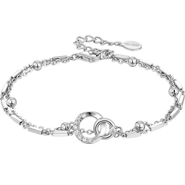 Catiro geometric double ring bracelet for women 925 silver design simple and exquisite hand jewelry birthday gift for girlfriend