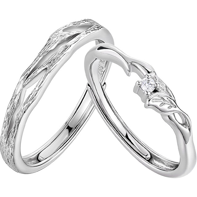 Cartilo tied branches couple ring S925 silver ring A pair of light luxury niche birthday gift for boyfriend and girlfriend