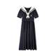 Zihan college style dress women's summer new Japanese casual navy collar tie waist short-sleeved mid-length skirt