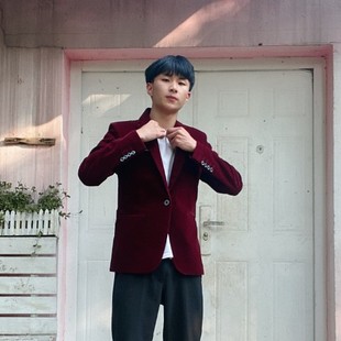 小西装男套装潮修身春秋上衣休闲西服金丝绒外套一套搭配男装帅气