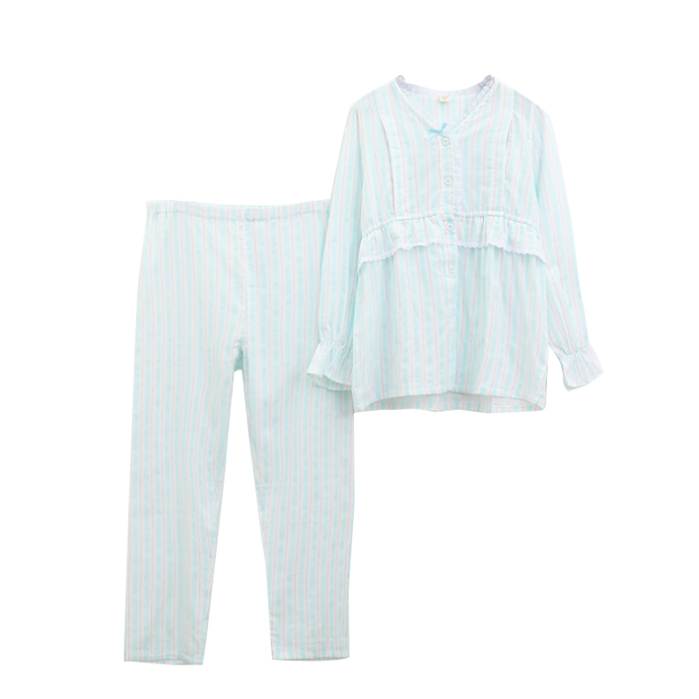 薄款纯棉纱双层纱布月子服夏季产后产妇孕妇哺乳喂奶春秋长袖睡衣