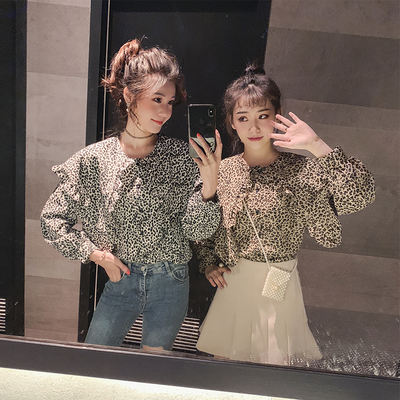 梦梦家女装新款韩版长袖豹纹衬衫女休闲时尚洋气小众设计感上衣潮